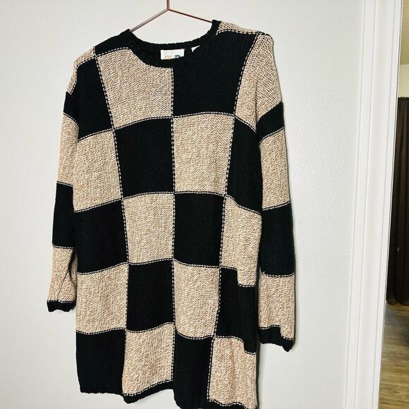 Vintage Paul Harris Black Checkered Shoulder Pad Oversized Sweater size Large - Picture 8 of 8